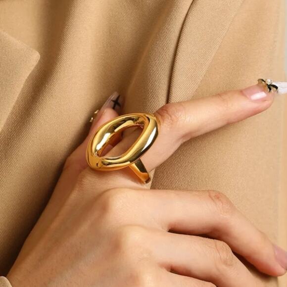 Stainless Steel Hollow Out Gold Ring - Picture 2 of 12